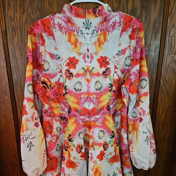 Dalia MacPhee Large Floral Long Sleeve Retro Dress Mod Artsy Colorful Dress - Picture 4 of 5